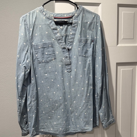Tommy Hilfiger Tops - Tommy Hilfiger Blue Blouse with White Star Pattern